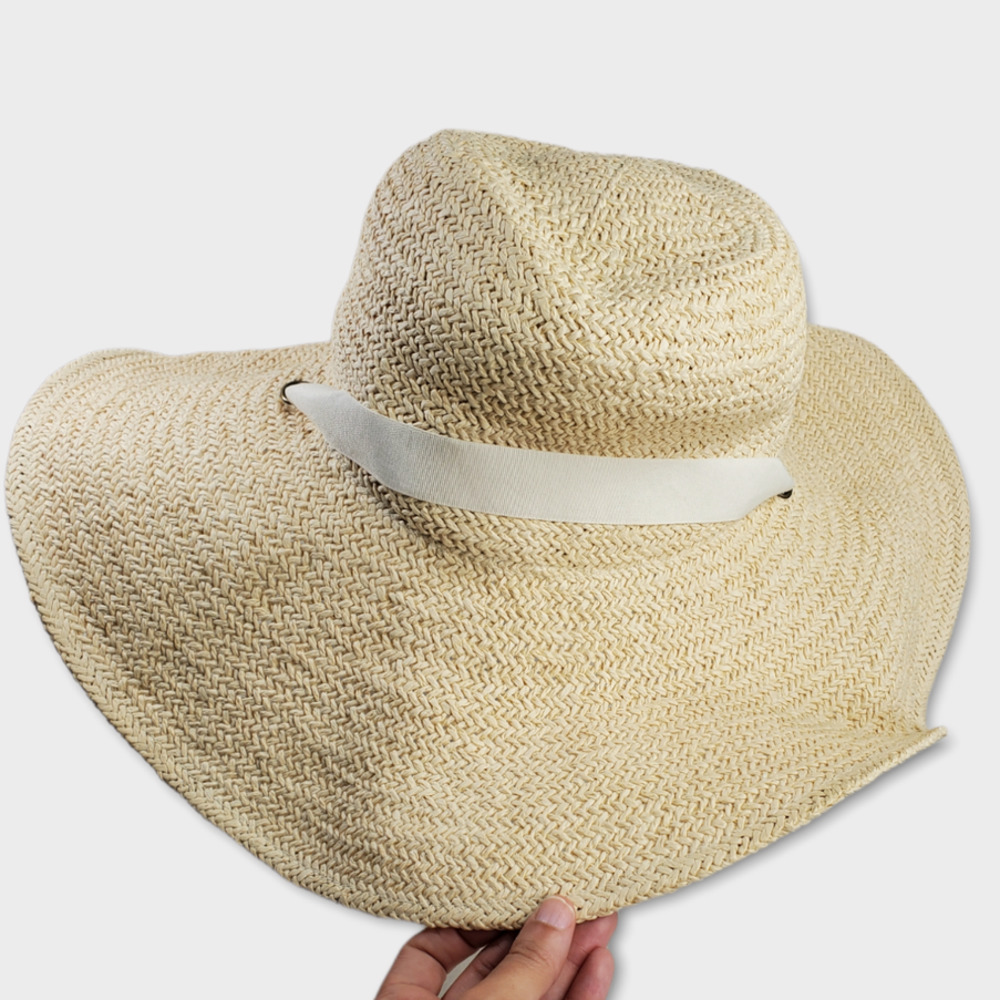 NEW Hat Attack Belle Chinstrap Hat Ivory Band Natural Straw Women's Beachy